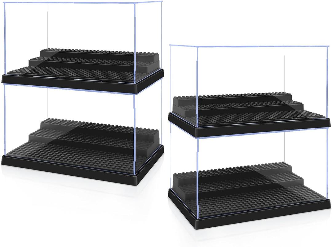 Display Cases for Minifigures, 4 Mini-Figure Display Boxes Fits for Block Figures, Minifigures Cases with 3 Removable Stands Fits for Lego 95% Minifigs, Characters and People, L, Black