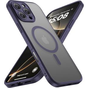 CellEver Strong Magnetic for iPhone 16 Pro Max Case with Camera Control Capture Button [Camera Protection] [Military Drop Protection] [Compatible with MagSafe] Slim Translucent Matte Cover,Deep Purple
