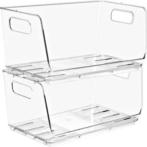Sorbus Stackable Storage Bins Open Front - Clear Stackable Storage Bins - Pantry Bins for Storage and Organization - Acrylic Stackable Bins for Kitchen - Clear Pantry Organizer Bins (Small 2 Pack)