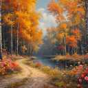 AUKVLZS Paint by Number, Vibrant Fall Foliage Scene, Adult Crafts Adults' Paint-by-Number Kits, Room Decor Gift for Birthday Festival (16x20 inch, No Frame), Lively