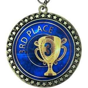 2-1/2 Inch Die-Cast Metal 3rd Place Award Medal with Antique Gold Finish and Red White and Blue Neck Ribbon Trophy Medals Awards Finisher (Pack of 3)