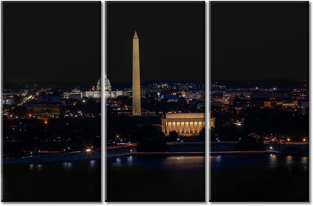 TUMOVO Black and White Cityscape Downtown Washington DC Poster Canvas Wall Art Capitol Building Wall Decor Living Room Painting Artwork Wall Decor for Bedroom Framed Ready to Hang (60" Wx40 H)