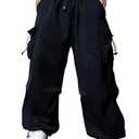 JMIERR Casual Lounge Baggy Streetwear Sweatpants Parachute Pants for Men Fasion Loose Fit Wide Leg Rap Travel Pants with Drawstring High Waist Fall Essentials Outfits Retro 80s,XL,Navy Blue