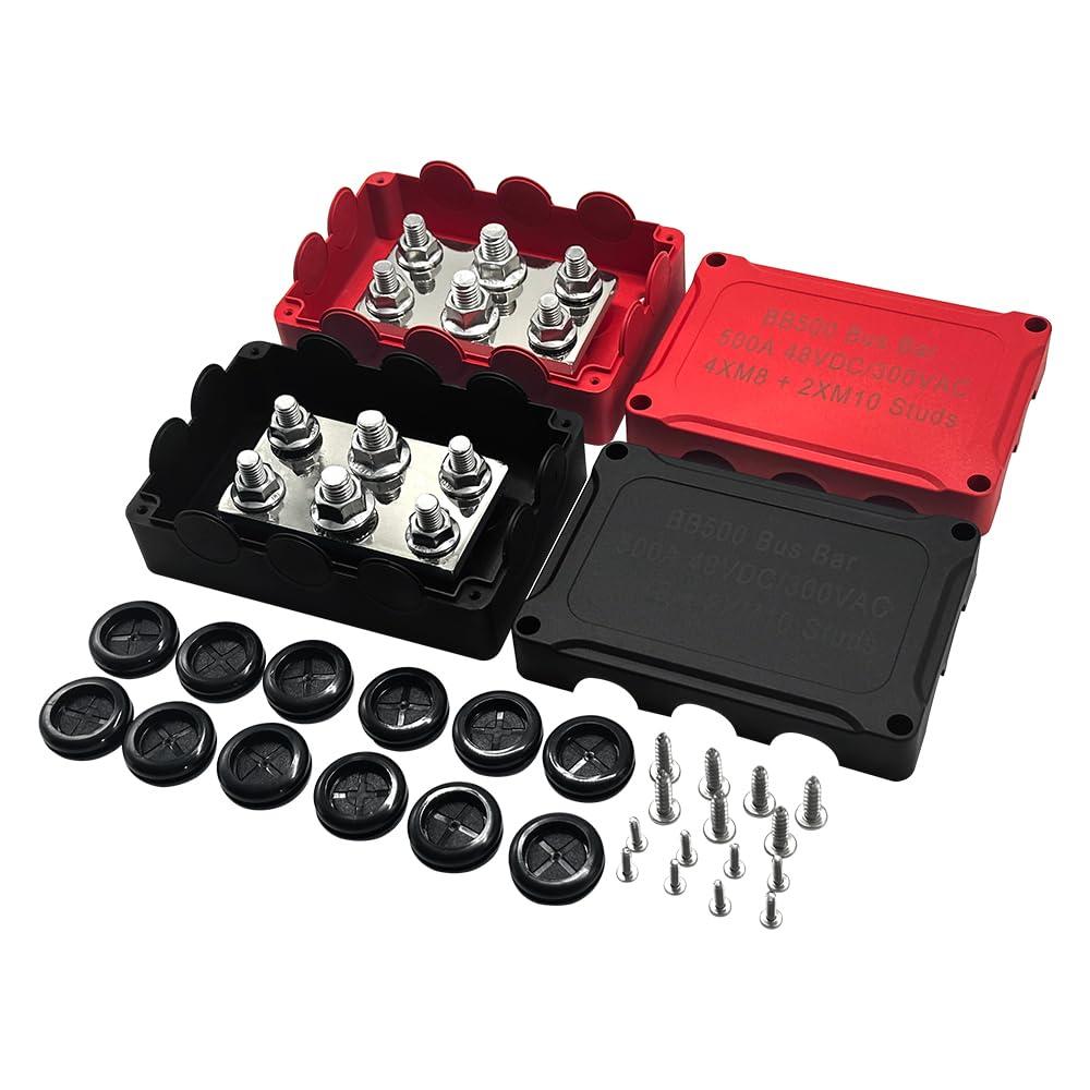 500A Heavy-Duty high Current busbar Box, Waterproof Power Distribution Block Yacht Junction BoxAutomotive Marine Battery 48V DC Covered-Negative and Positive Pole