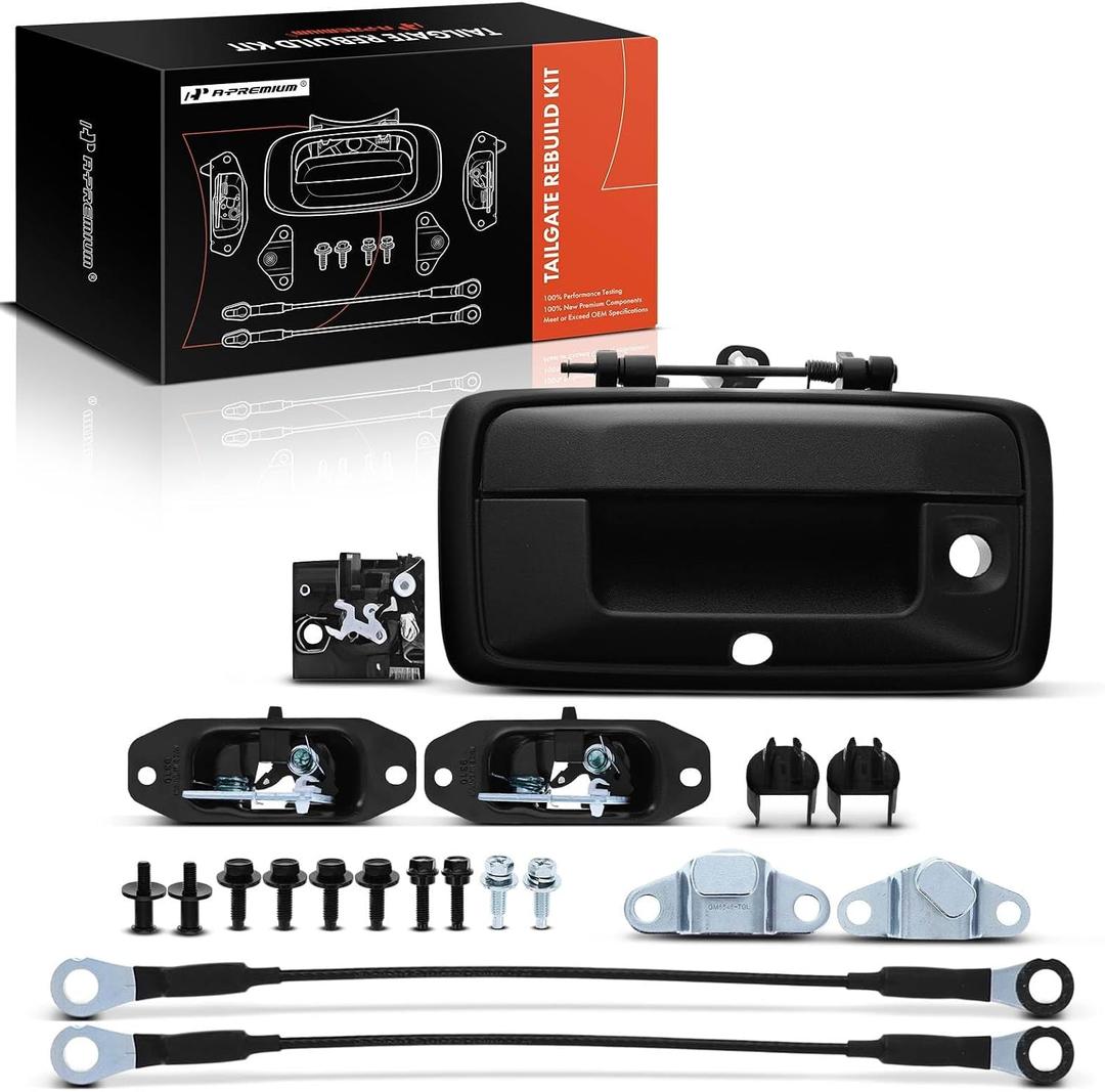 A-Premium Tailgate Rebuild Kit Compatible with 2016-2019 Chevrolet Silverado 1500 2500 3500 HD & GMC Sierra 1500 2500 3500 HD, Rear Tailgate Parts Metal Handle Bezel Latch Cables Hinge (Pack of 19)