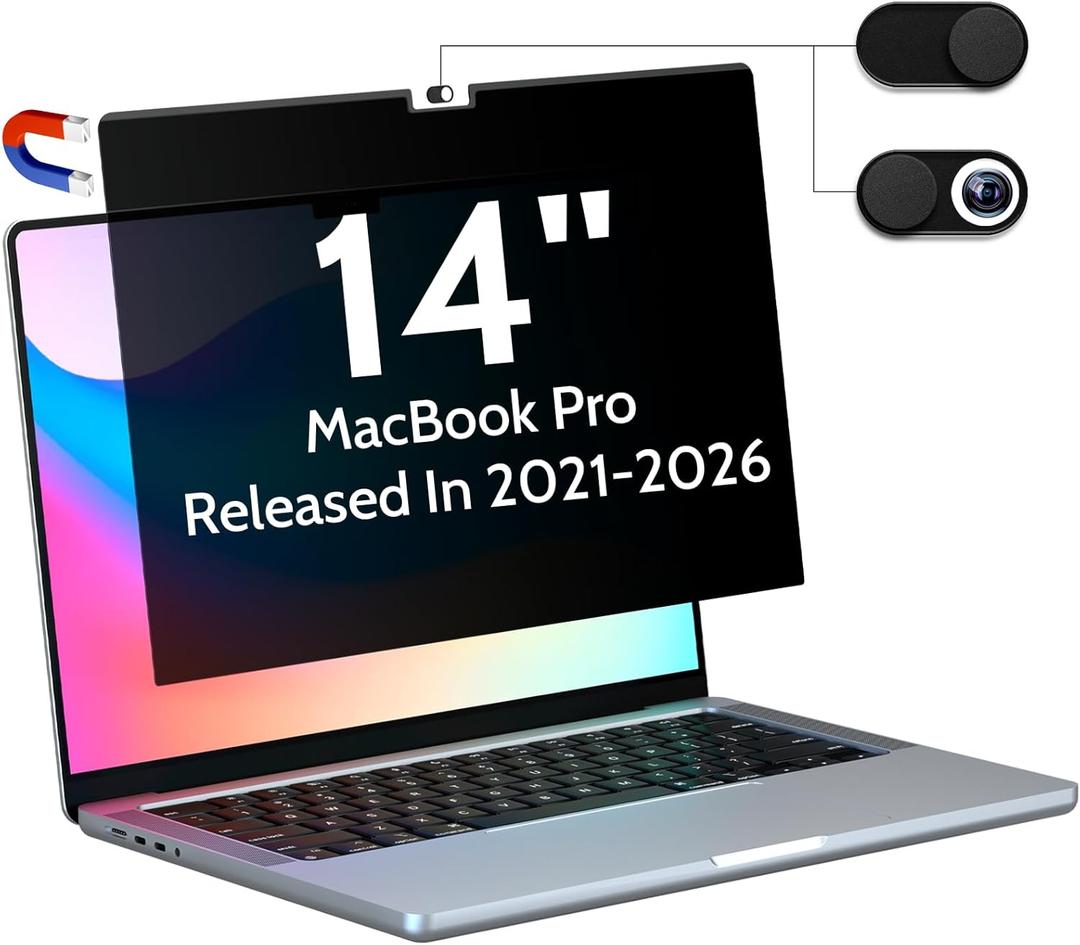 Peslv Magnetic Privacy Screen for MacBook Pro 14 Inch (2021-2026, M1, M2, M3, M4, M5), Removable Matte Blue Light Glare Filter for Mac Pro 14.2" Laptop Computer (black)