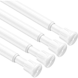 4 Pack Spring Tension Rods 28-43 Inches,5/8" Diameter White Spring Load Adjustable Expandable,Small Short Tension Curtain Rod for Windows,Kitchen,Doorway,Bathroom,Cupboard Bars