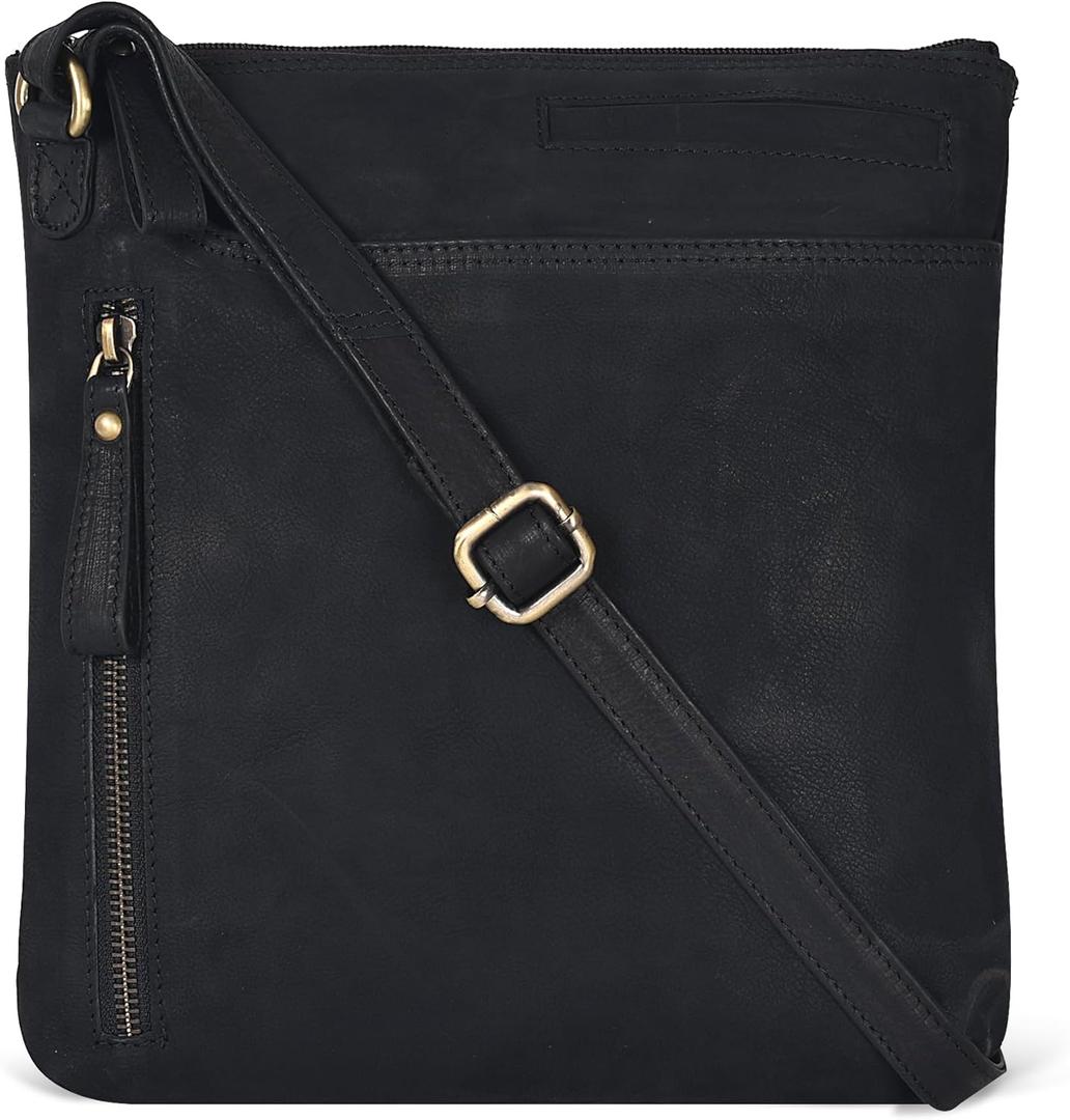 Leather Crossbody Bags for Women - Ladies Sling Handbags - Medium Cross body Purses Handbags - Purses For Women (Vintage Black)