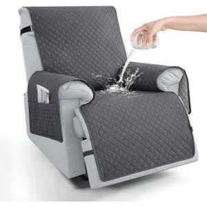 100% Waterproof Recliner Chair Covers 23.6", Non-Slip Recliner Cover for Chair with Pocket Washable Recliner Covers that Stay in Place with Elastic Straps for Dogs Cats Kids Pets-Gray