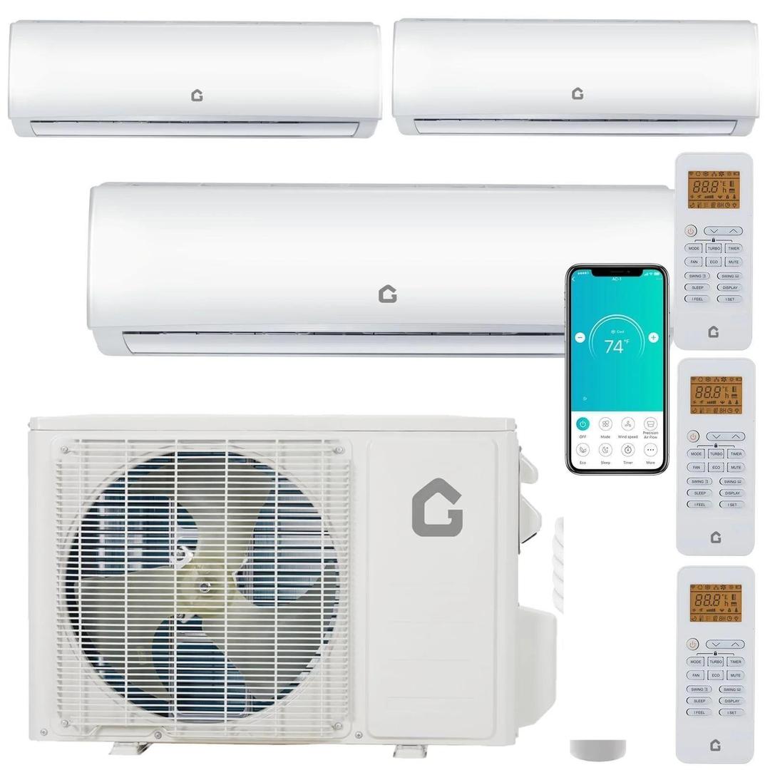 28K 3 Zone Mini Split Air Conditioner and Heater, 20 SEER2 208-230V 9000 + 9000 + 12000 BTU Wifi Mini Split AC/Heating System Multi Zone, Ductless, Wall Unit, with Installation Kits