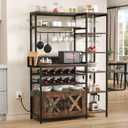 YITAHOME Large Rack, Industrial Bakers Rack w/Power Outlet, 6-Tier L Shaped Liquor Bar Cabinet Unit for Home w/Glass Holder, Corner Coffee bar Cabinet for Home, Rustic Brown