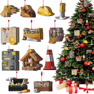36 PCS Christmas Construction Tools Ornament Set - Wooden Handyman Hanging Accessory Christmas Tree Decoration for Artisan Gifts Xmas Tree Winter Party Holiday Decor