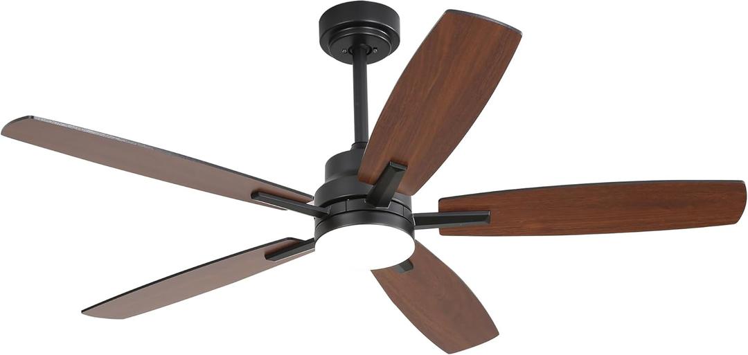 Ceiling Fans with Lights and Remote - 52 Inch Flush Mount Ceiling Fan with Noiseless Reversible DC Motor Timer LED Ceiling Fan for Bedroom Living Room Dining Room, Black
