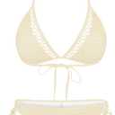 ZAFUL Women's Halter Bikini Set Crochet Triangle Two Piece Bathing Suit Side Tie Swimwear (Large, Apricot)