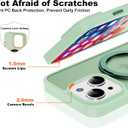 Compatible with iPhone 15 Case with 360 Rotatable Magnetic Ring Stand [Compatible with Mag-Safe] Translucent Shockproof Protective Phone Case for Women Men, Light Green