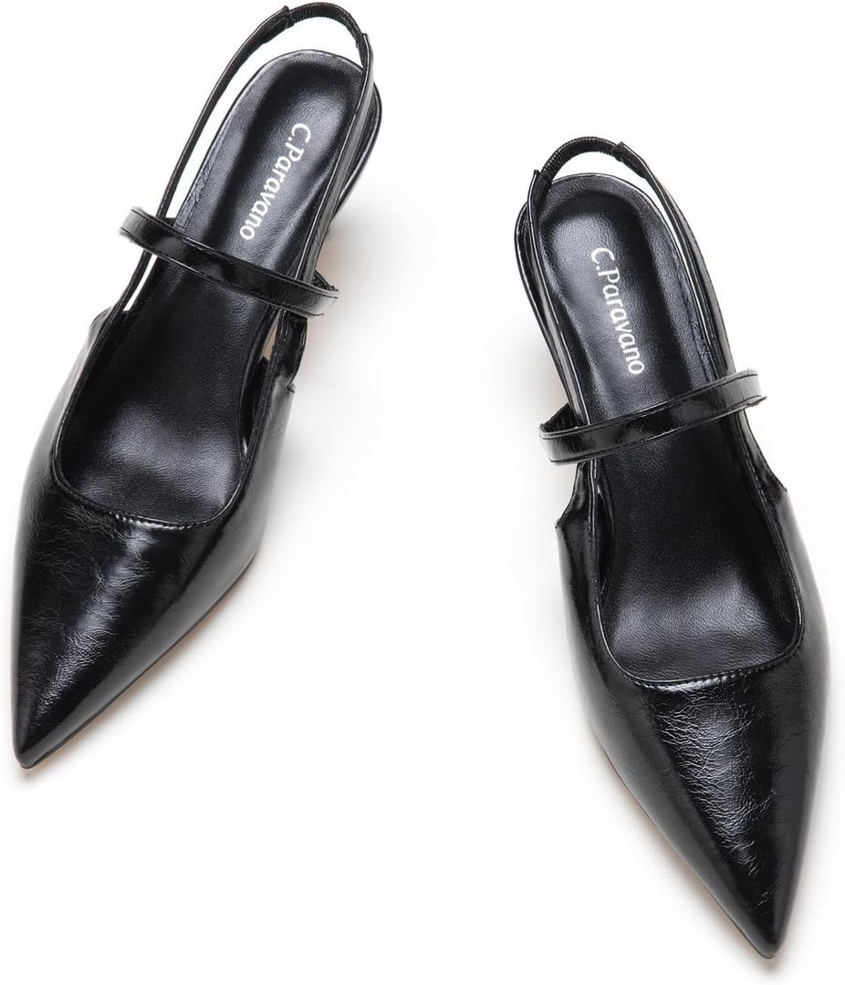 C.Paravano Women's Slingback Flats | Pointed Toe Pumps | Kitten Heels for Women | Slingback Dress Shoes | Slingback Sandals (5.5)
