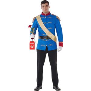 Morph Prince Charming Costume for Men  Royal Jacket, Sash & Belt  Adult Prince Halloween Costume For Men, Parties & Events (Large)