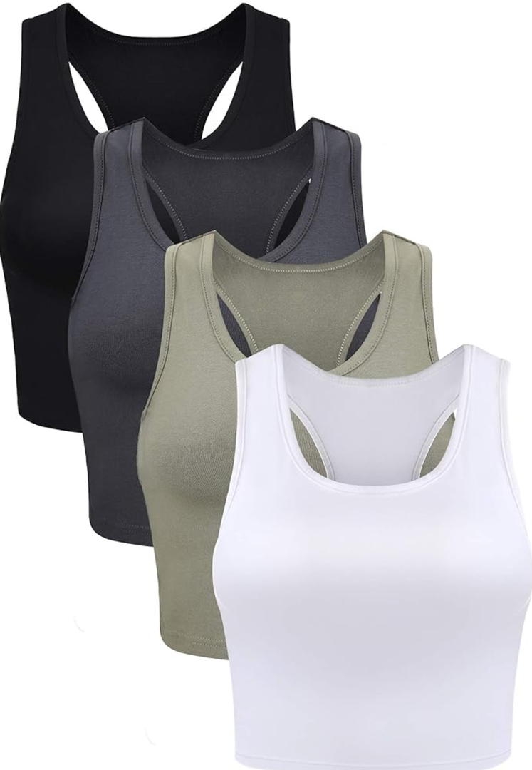 Boao 4 Pieces Basic Crop Tank Tops Sleeveless Racerback Crop Top for Women M
