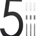 8 Inch Black House Numbers For Outside, Floating Metal Large Modern House Numbers For Outside, Large Address Numbers For House Black Floating Flush Mount Aluminum #5
