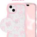 Aitipy for iPhone 14 Plus/15 Plus Case, Wavy Frame Cute Ribbon Bowknot Pattern Aesthetic Transparent Back Soft TPU Shockproof Phone Case for Women Girls, Pink