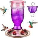 Kingsyard Glass Hummingbird Feeders for Outdoors, 24 oz Hummingbird Nectar Feeder for Outdoors Garden Yard Dcor, 6 Feeding Ports, Ant Moat Included, Easy to Clean & Refill, Purple