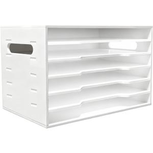 Construction Paper Organizer 12x18 ,6 Tier Desk File with Adjustable Shelves,White Scrapbook Storage Shelf for Sizes 20.3" X 13.4" X 12.6",Desktop File Organizer for Home Office School