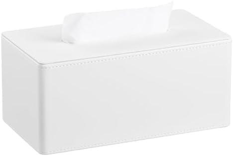 MEIBOOCH PU Leather Tissue Box Cover for up to 3.9" High Boxes, Rectangle Tissue Box Holder for Bathroom Bedroom Living Room Office (Cream-White)