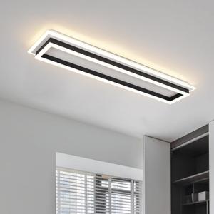 Dimmable Led Ceiling Light with Remote Control 31.5in Modern Linear Flush Mount Ceiling Lighting Fixture Acrylic Long Ceiling Lamp for Living Room Kitchen Dining Room Hallway