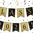 Yancan Graduation Banner Party Decorations, Black and Gold Class of 2026 Grad Garland for College High School Decor