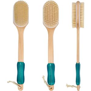 OWIIZI Back Scrubber for Shower with Soft and Stiff Boar Bristles Dual-Sided Wooden Long Handle Antiskid Body Bath Brush for Back Use Wet or Dry,Deep Cleanse Large Surface Back Scrub Brush