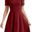 Bbonlinedress 1950s Vintage Dress for Women Retro Rockabilly Peter Pan Collar Short Sleeve Cocktail Party A Line Dresses (XXL)