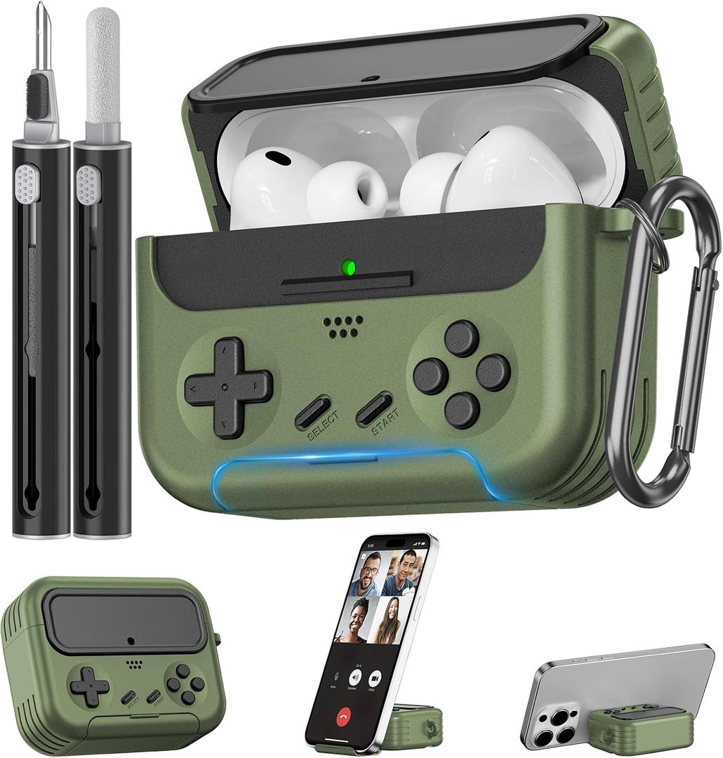 Inesore for Airpods Pro 3 Case Cover with Cleaner Kit,with Lock for Airpod Pro 3 (2025),Classic Cool Funny Game Console Hard Air Pods Pro 3 Case for Men Boy(Military Green)