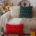 DFXSZ Christmas Tree Pillow Covers 16x16 inch Set of 2 Christmas Decoration Beige Soft Plush Faux Fur Jacquard Throw Pillows for Bedroom Sofa Holiday Festivals Winter Home Decor PTK006C16