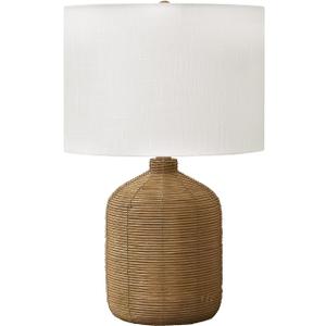 Monarch Specialties 9769, Brown, Modern Lighting 23" H Table Lamp Rattan Beige Shade, 14" L x 14" W x 22.5" H