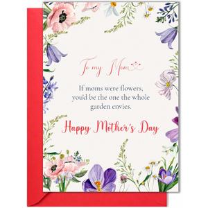 2 x Mothers Day Card for Mom Floral Happy Mothers Day Card with Envelope from Son, Daughter Sentimental Greeting Card, Folded 5x7 Inch