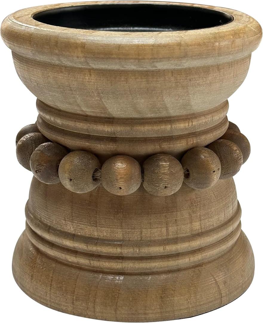 dwellington Farmhouse Rustic Wood Pillar Candle Holder for Pillar Candles, Decorative Beaded Candlestick Holder Stand for Home Dcor, Gifts, Wedding (Natural)