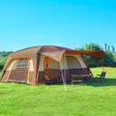 KTT Extra Large Tent 12-14 Person, Family Cabin Tents,2 Rooms, Straight Wall,2 Doors 4 Windows with Mesh, Waterproof, Straight Wall, Big Tent for Outdoor, Picnic, Camping, Gathering (Brown)