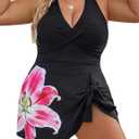 Blooming Jelly Women Plus Size Swimsuit One Piece Swim Dress Tummy Control Bathing Suits Criss Cross Modest Swimwear (Black, XL)