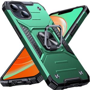 Anqrp Heavy Duty Case for iPhone 13/14 Case with Enhanced Ring Holder Grip Stand, Military Grade Shockproof Rugged Drop Protective Silicone Hard Slim iPhone 13/14 Phone Case Cover, Forest Green