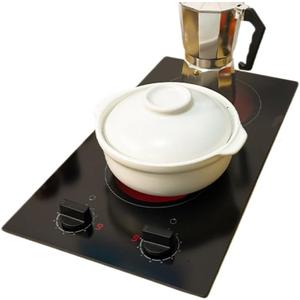 12inch Electric Cooktop 2 Burner Electric Stop, with Residual Heat Indicator, Knob Control, Built-in Ceramic Cooktop (No Plug)