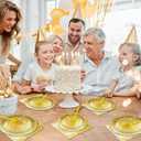 96 PCS Golden Birthday Party Decorations Tableware Set for Golden Themed Happy Birthday Supplies Diamond Gold Plates Napkins Forks for 24 Guests Men Women Anniversary Engagement Wedding Party Favors