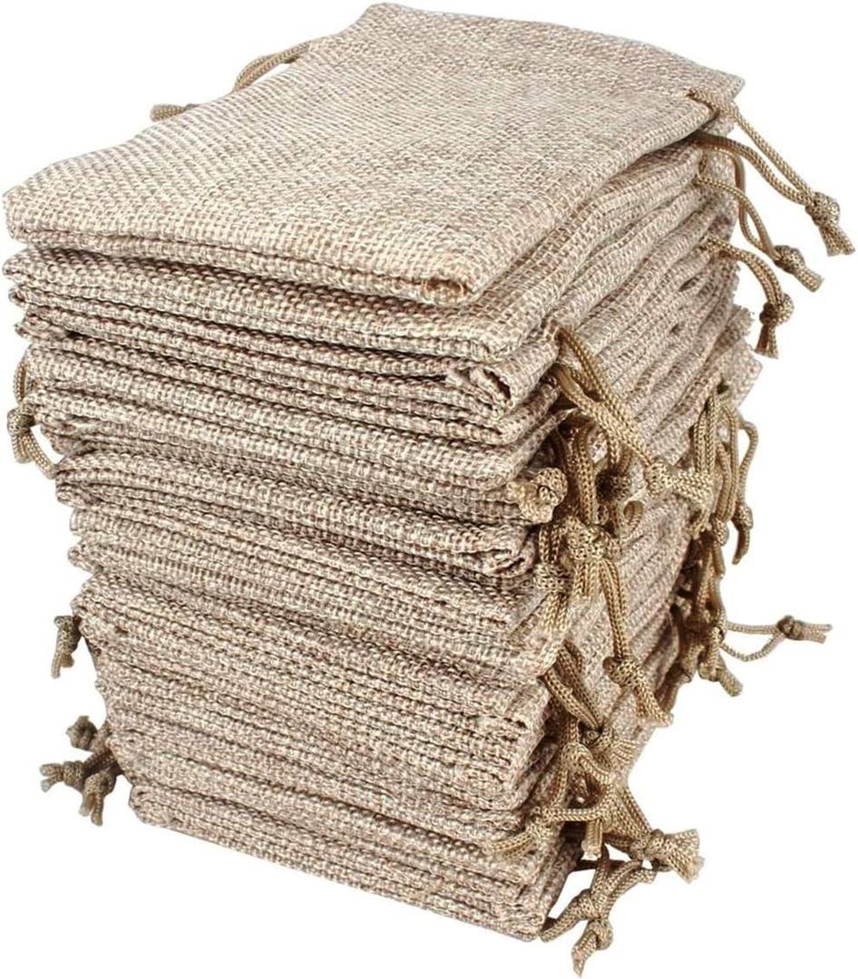 Lot of 50 Burlap Bags with Drawstring Gift Bags Jewelry Pouches Sacks for Wedding Party and DIY Craft, 5 x 3.5 Inches (50 Count (Pack of 1))