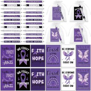 24 Sets Domestic Violence Awareness Pens Purple Ribbon Pens Bulk Cancer Awareness Notebooks Purple Ribbon Notepads for Breast Pancreatic Cancer Alzheimers Lupus Animal Abuse Event Party Supplies