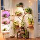 PRAISUN 51 Inch Plant Stand with Grow Lights, 8 Tiered Indoor Plant Shelf with Larger Flower Holder, Curvedtubed Design, 3 Light Modes, Corner Plant Rack for Living Room, Rustic Brown