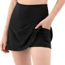 ODODOS Women's Athletic Tennis Skorts with Pockets Built-in Shorts Golf Active Skirts for Sports Running Gym Training, Black, Large