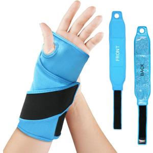 Wrist Ice Pack Wrap for Carpal Tunnel Relief, Gel Ice Packs for Injuries Reusable for Wrist Hand Foot Ankle Knee Leg Pain, Hot Cold Compress Therapy Bandage Surgery Recovery Gifts Men Women (Blue)