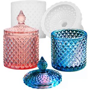 Box Resin Mold with Lid, Silicone Jar Resin Mold 3D Storage Jewelry Candle Holder Container Mould for Resin Casting Concrete Craft Decor (Diamond-Shaped)