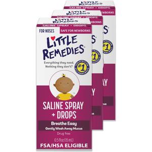 Little Remedies Sterile Baby Saline Nasal Spray and Drops, Safe for Newborns to Relieve Stuffy and Dry Noses, 0.5 Fl Oz, Pack of 3
