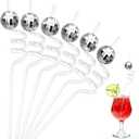 Chengu 12 Pcs Mirror Disco Ball Straws 70s Silver Disco Party Decorations Reusable Straws Gorgeous Retro Party Favors for Discos Cups Mamma Mia 2026 New Years Eve Birthday Parties