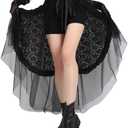 FURPHI Steampunk Tulle Bustle Skirt Gothic Black Tutu Dress with Drawstring Halloween Costume for Women